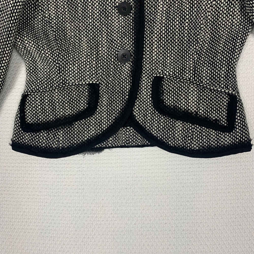The Limited Women Black White Wool Blend Textured Cropped Blazer Jacket XS - Picture 3 of 12